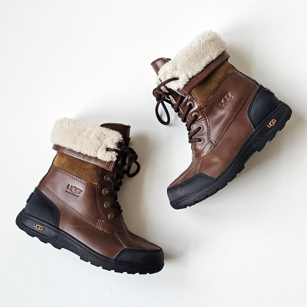 🥾 UGG Kids Butte II Waterproof Genuine Leather Shearling Brown Boots | Size 2